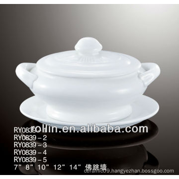 Export ceramic tureen with lid and handles and saucer